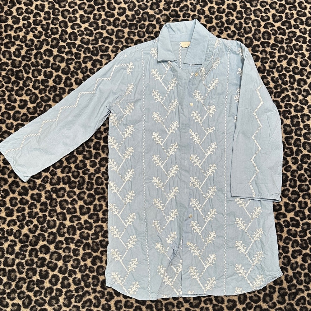 Embroidered Blue Shirt Dress